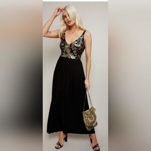 Little Mistress Nikita Black Sequin Pleated Midaxi Dress
